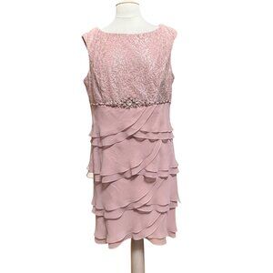 Jessica Howard Pink Sleeveless Lace Tiered Dress Embellished Waist Size 16 NWT